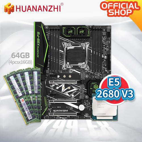 HUANANZHI F8 LGA 2011-3 Motherboard with Intel XEON E5 2680 V3 with 4*16G DDR4 RECC memory combo kit set NVME SATA USB