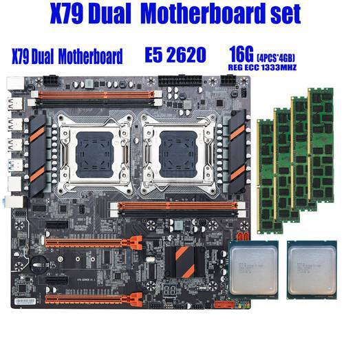 QIYIDA X79 Dual CPU motherboard set with 2 × Xeon E5 2620 4 × 4GB = 16GB 1333MHz PC3 10600 DDR3 ECC REG memory