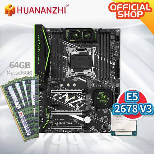 HUANANZHI X99 F8 X99 Motherboard with Intel XEON E5 2678 V3 with 4*16G DDR4 RECC memory combo kit set SATA 3.0 USB 3.0