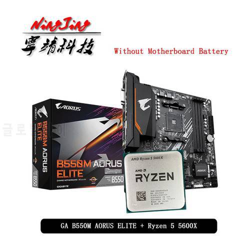 AMD Ryzen 5 5600X R5 5600X CPU + GA B550M AORUS ELITE Motherboard Suit Socket AM4 All new but without cooler