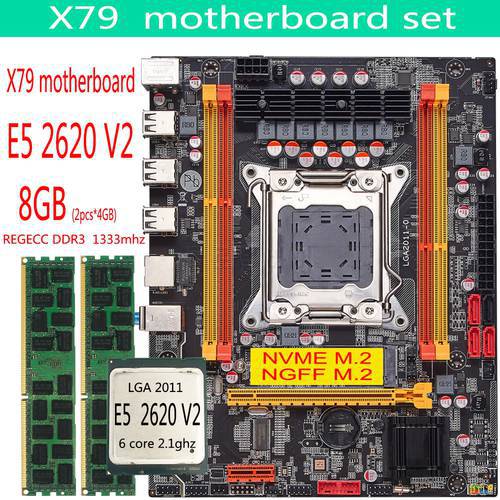 Qiyida X79 motherboard combo kit set LGA 2011 E5 2620 V2 CPU 2pcs x 4GB = 8GB DDR3 ECC Memory