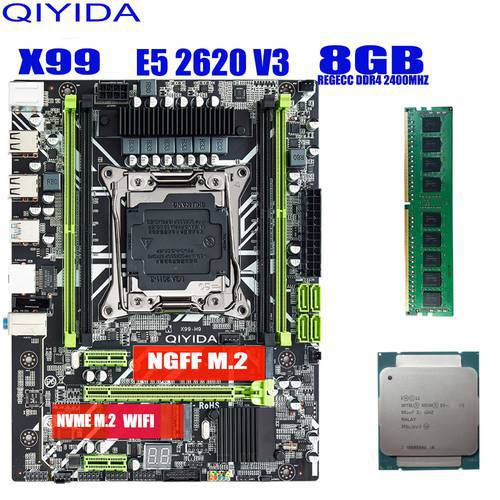 X99 motherboard with XEON E5 2620 V3 1*8G DDR4 2400P REGECC memory combo kit set NVME USB3.0 MATX Server Qiyida X99 H9