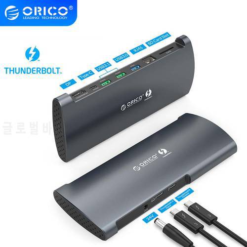 ORICO Real Thunderbolt 3 Dock Aluminum 40Gbps USB Type C HUB to 8K DP HDMI-compatible USB3.0 RJ45 SD4.0 PD With Power Adapter