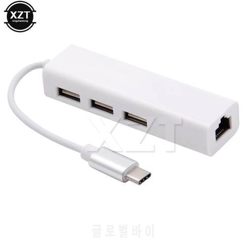 High Speed USB HUB Type C to Ethernet Adapter 3 Ports USB HUB RJ45 10/100Mbps Network Card Lan Adapter USB-C for Macbook