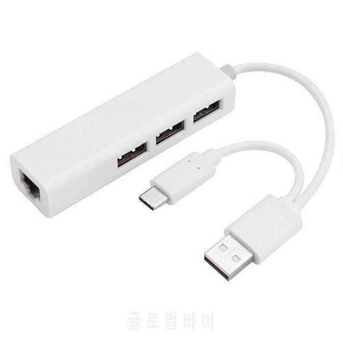 Hot Sale USB Hubs Multi-function USB2.0 Hub Type C to Rj45 Lan Adapter Gigabit Ethernet USB Splitter Network Card