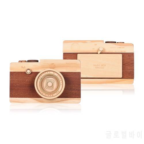 Wooden Music Box Retro Camera Design Classical Melody Birthday Christmas Festival Musical Gifts Home Office Decoration Crafts