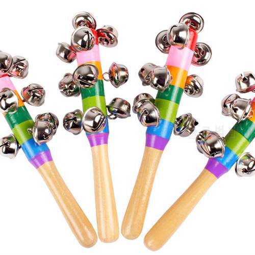 New Colorful Rainbow Hand Held Bell Stick Wooden Percussion Musical Toy for KTV Party Kids Game Wholesale Retail