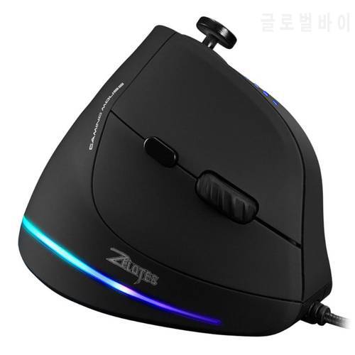 ZELOTES C-18 RGB Optical Vertical Mouse 11 Buttons 10000DPI Adjustable Ergonomic Gaming USB Wired Mice with Joystick