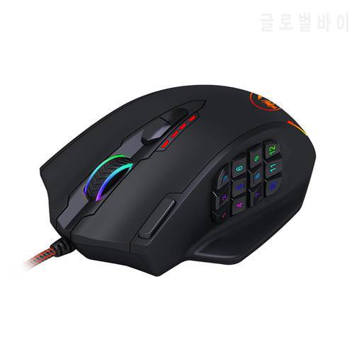 Redragon M908 RGB LED MMO Mouse Side Buttons Optical Wired Gaming Mouse 12400DPI High Precision 19 Programmable Mouse Buttons