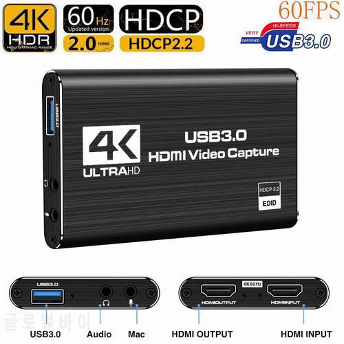20pcs USB 3.0 4K 60HZ 1080P 60Fps HD Game Video Capture Card Video Converter HDMI Output Live Streaming For XBOX PS4 MAC