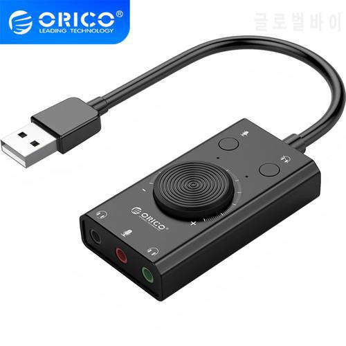 ORICO External USB Sound Card Stereo Mic Speaker 3.5mm Headset Audio Jack Cable Adapter Switch Volume Adjustment Free Drive