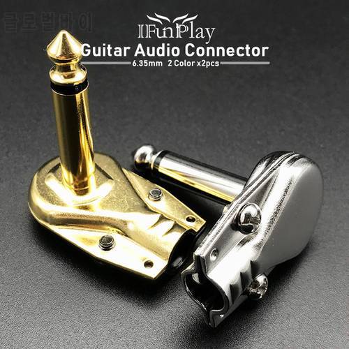 2pcs Brass Gold Plated 6.35mm Mono 2 Pole Jack 90Degree Right Angle L Type Plug 6.35mm Guitar Audio Cable 1/4 Inch Connector
