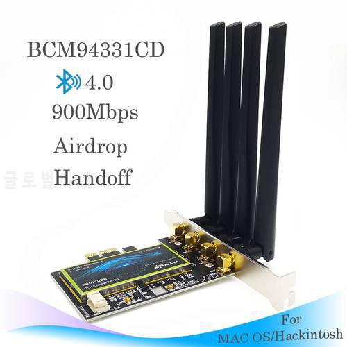Dual Band Network Card BCM94331CD BCM94360CD Wireless Wifi PCIE Card Bluetooth 4.0 Adapter 900Mbps For Windows/MAC OS DESKTOP PC