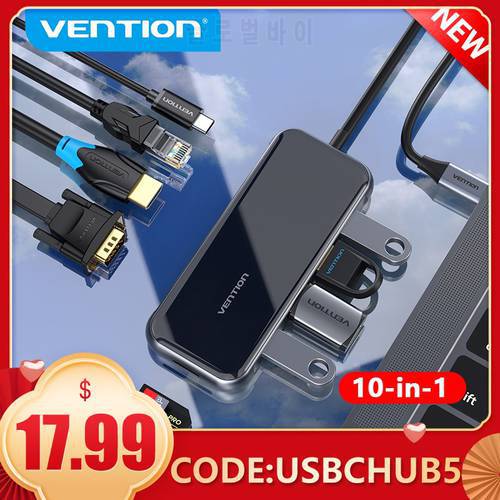 Vention USB Type C HUB to 4K HDMI RJ45 VGA Multi USB 3.0 PD Adapter for MacBook Pro 2020 USB-C 3.1 Splitter 10 in 1 USB C HUB
