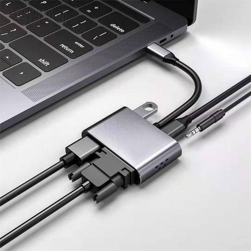 USB C HUB 3.0 Type C To HDMI-compatible VGA PD 5 Ports Multi Splitter Adapter Dock Station For Macbook Pro Computer Accessories