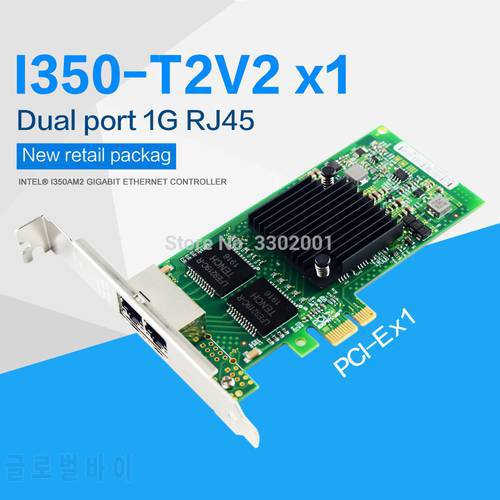 Intel I350AM2 chips Dual Port Gigabit Ethernet Controller I350-T2V2 PCI-E X1 Server for Data Centers New