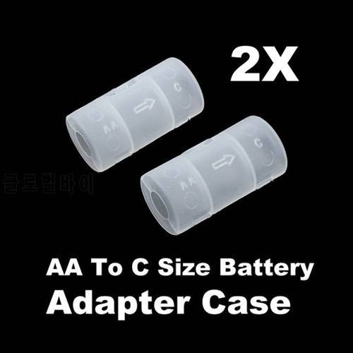 2 Pcs/Set Converter Adapter AA to C Size Battery Case White NC99