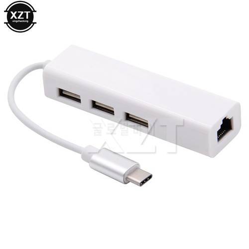 USB-C Type-c to RJ45 Ethernet with USB HUB 100Mbps Network Card Cable Adapter USB2.0 HUB Wired Network for Laptop Macbook PC