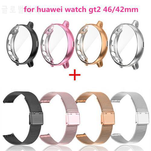 For huawei watch gt2 46mm Strap Metal With Case Bracelet For watch gt 2 42mm Band Protector Bumper Strap Smart Watch
