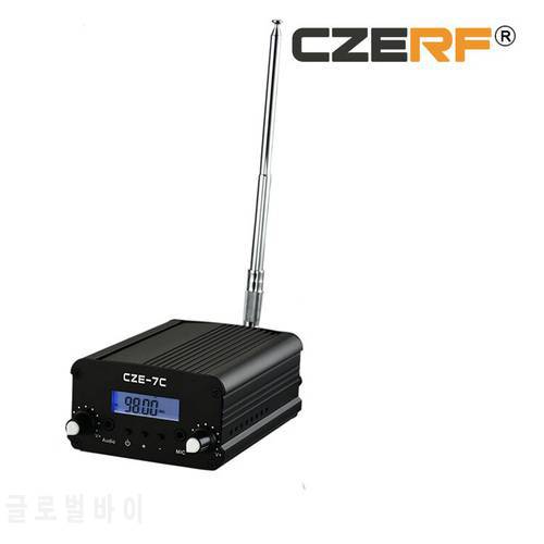 CZE-7C 1W/7W 76~108Mhz Backlight LCD Stereo PLL FM Transmitter Radio Broadcast Station + AC Adapter + Antenna + Audio Cable Blac
