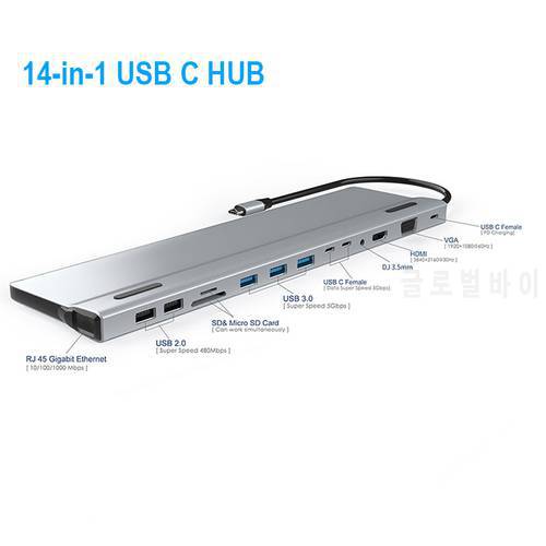 14 Port Type c Docking Station USB C To HDMI Card Reader RJ45 PD Multi USB3.0 Audio MacBook Pro Samsung Galaxy usb c Hub 3.0