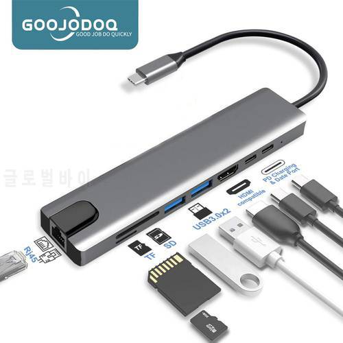 USB C Hub Type-C 3.1 to 4K HDMI-Compatible RJ45 USB SD/TF Card Reader PD Fast Charge 8-in-1 USB Dock For MacBook Air Pro PC HUB