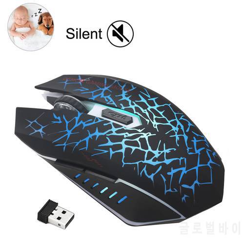 Wireless Mouse Computer Mouse Gamer Crack LED Backlit Optical Mice Silent 2400DPI Rechargeable Gaming Mouse for PC Laptop Games
