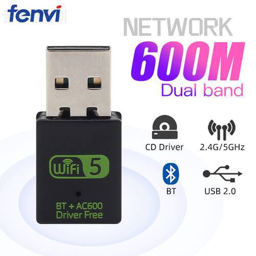 Dual Band 600M USB WiFi Bluetooth Wireless-AC Adapter 2.4/5Ghz Wireless External Receiver Mini Wlan Dongle for PC/Laptop/Desktop