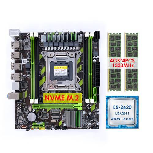 IXUR New Kit X79 Motherboard LGA 2011V2 USB2.0/3.0 SATA3 Support ECC Memory and Xeon E5-2620 CPU Processor 4pcs/4GB