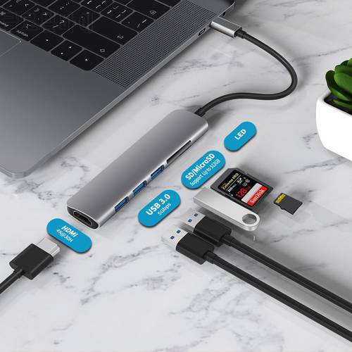 USB 3.1 Type-C Hub To HDMI Adapter 4K Thunderbolt 3 USB C Hub with Hub 3.0 TF SD Reader Slot for MacBook Pro/Air/Huawei Mate
