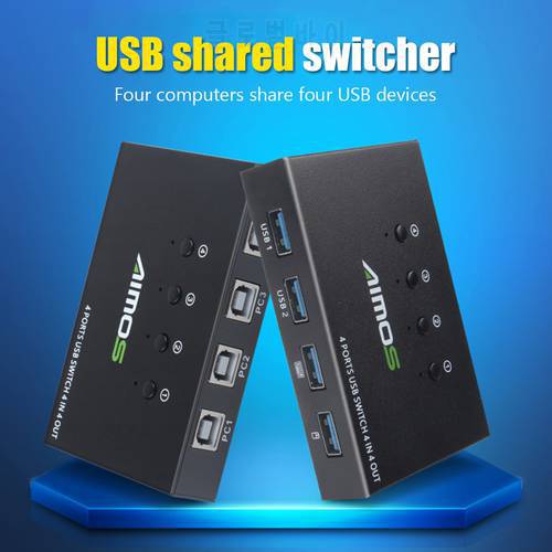 4 Ports KVM USB Switch 4 in 4 out Switcher for Keyboard Mouse Printer Monitor 4 PCs Sharing 4 Devices USB 2.0 Extender Splitter