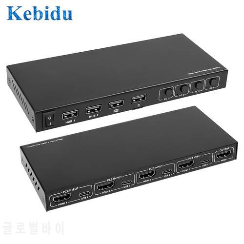 2/4 Port HDMI-compatible Type C KVM Switch Box 4K Video Display USB C Switch KVM Switcher Splitter Box For Keyboard Mouse