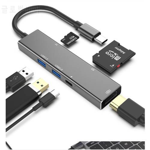 USB 3.0 6-in-1 type-c USB C for MacBook pro to HDMI TF SD card reader HUB docking station 4K for MacBook Pro / Air 2018/2019