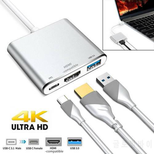 Type C USB 3.1 to USB-C 4K HDMI-compatible USB 3.0 Adapter Converter Cable 3 in 1 Hub For Macbook Pro