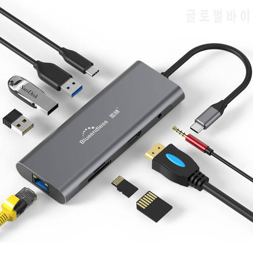 Multi USB 3.0 4K VGA RJ45 Adapter to Splitter 3 Port USB HUB USB-C Type C for MacBook USB hub Laptop docking station