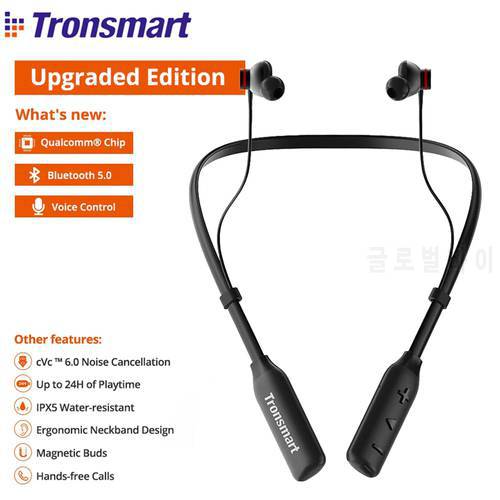【Qualcomm Chip 】Updated Tronsmart S2 Plus Bluetooth 5.0 Neckband Earphones Wireless Headset Voice Control Deep Bass 24H Play