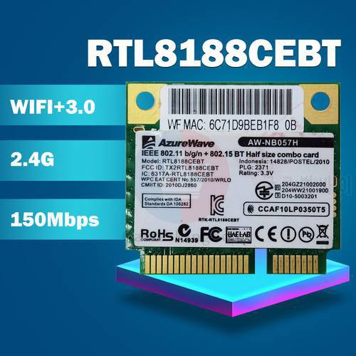 Realtek RTL8188CEBT AW-NB057H 802.11 b/g/n WiFi + BT 3.0 150Mbps Mini PCI-E Wireless WLAN Combo Card