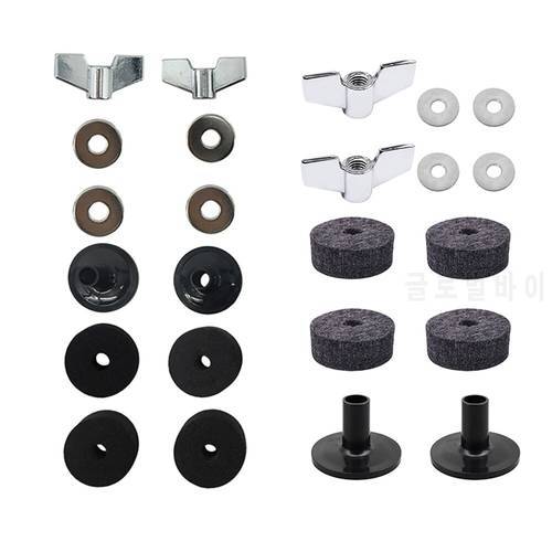 12pcs/Set Drum Cymbal Felt Pads + Sleeve Wing Nuts + Washers Kit Drum Musical Instrument Replacement Parts Music Accessories