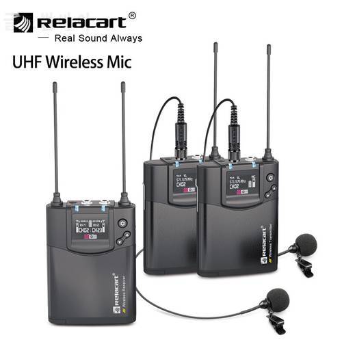 Relacart CR1 CR2 Professional Wireless Transmitter System Microphone UHF Dual Channel Video interview Recording Microphone Mic