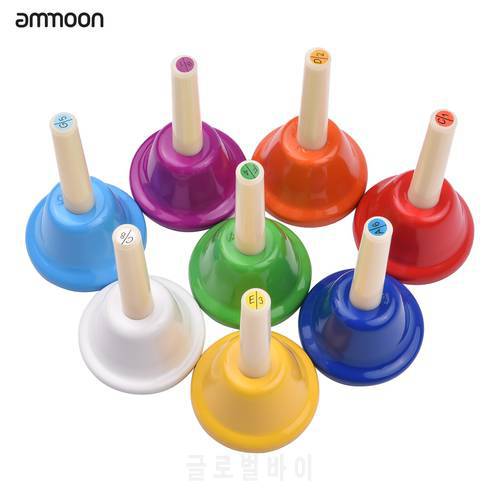 ammoon 8pcs Colorful Handbell 8 Note Diatonic Metal Hand Bells Set Tinkle Bells Percussion Instrument Toy for Kids Children