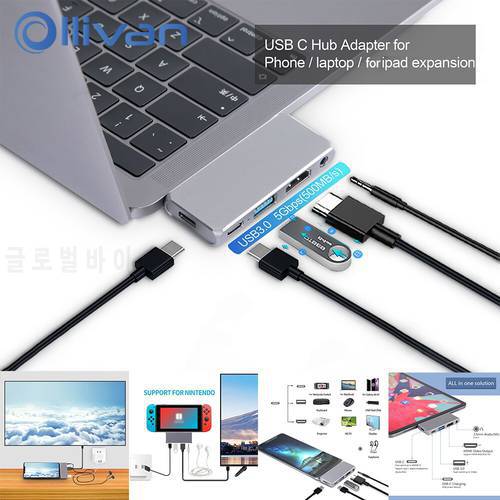 USB Type C HUB Docking Station For Macbook Pro Triple Display Type C Hub 4K USB 3.0/PD/3.5mm Hole Position/TF Card Dock Adapter