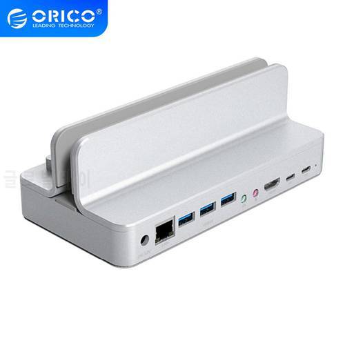ORICO USB C HUB With Adjustable Stand Holder Type C to USB3.0 RJ45 PD Dock Adapter Splitter for PC Accessories