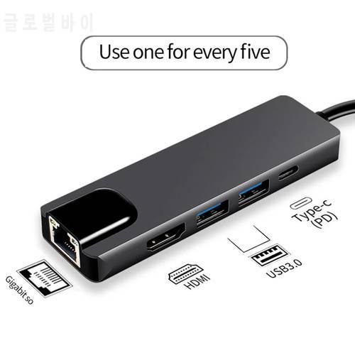 USB C HUB 4K 30Hz Type C to HDMI RJ451000Mbps USB 3.0 PD 100W Adapter For Macbook Air Pro iPad Pro M1 PC Accessories USB HUB