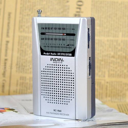 BC-R60 Pocket Radio Telescopic Antenna Outdoor Mini AM/FM Radio World Receiver Speaker 3.5mm Earphone Built in Speaker