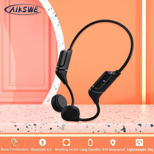 AIKSWE Bone Conduction Earphone Bluetooth Wireless Sports Headphones Waterproof Stereo Hands-Free With Mic For Running Cycling