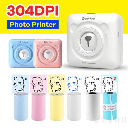 Peripage A6 304DPI Photo Printer Mini Bluetooth Notes Label Sticker Printer with Color Paper roll For home office use as gift