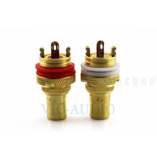 RCA Audio Connector Female Socket Plug Connector Chassis For CMC Connectors Gold Plated Copper Jack 32mm Copper Plug HiFi Amp