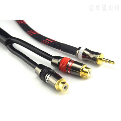 Hifi 3.5mm Male to 2RCA Female Cable 4N OFC 3.5 to RCA Audio Line DIY Amplifer Connector Wire