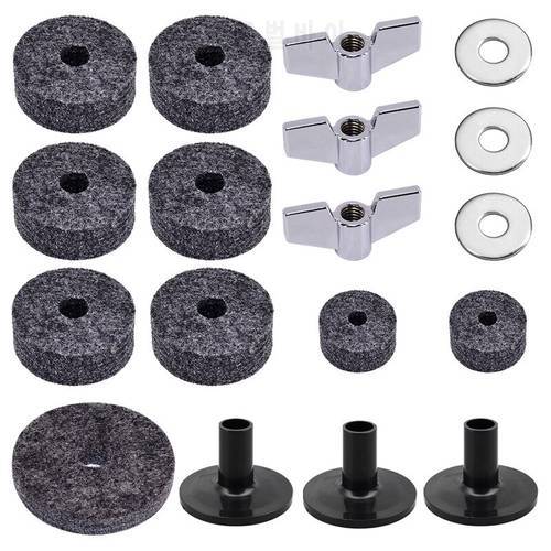 18pcs Drum Cymbal Felt Set Washers Cymbal Sleeves Wing Nuts Hi-hat Clutch Felts Drum Parts Accessories