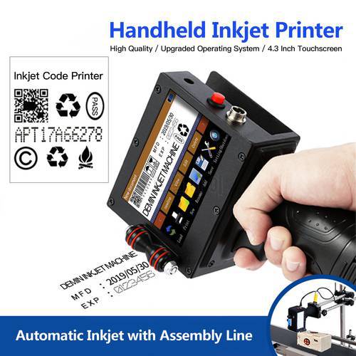 Handheld Printer Inkjet Printer High Definition Inkjet Code Printer with 4.3 Inch LED Touchscreen Quick-Drying Ink Cartridge